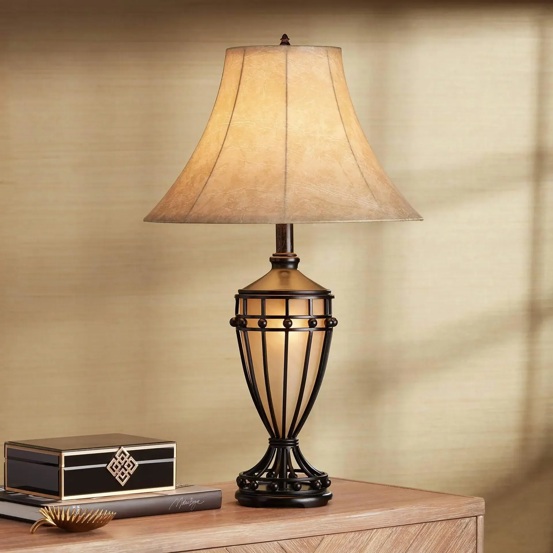 

American Table Lamp Iron Art Retro Living Room Decorative Lamp Night Light Hotel Bedroom Bedside Table Lamp
