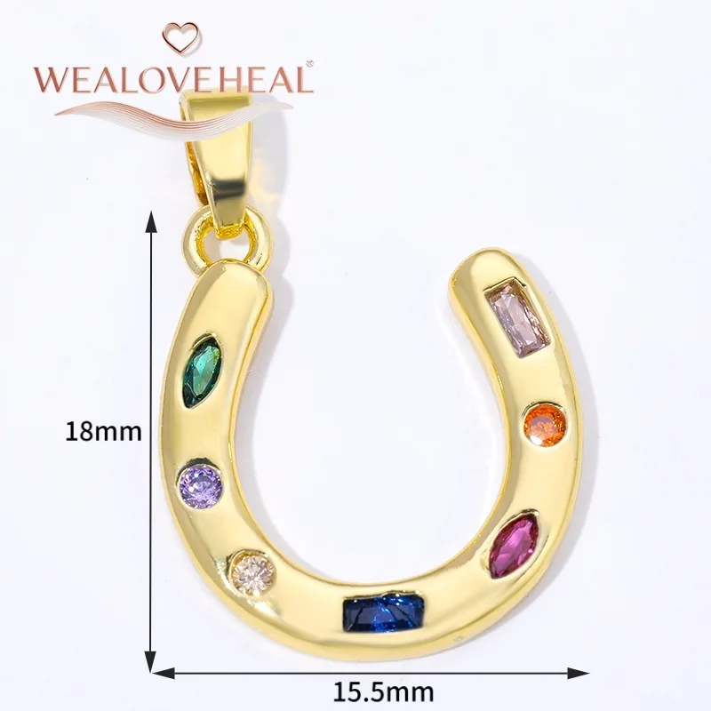 2026 Neue 18K vergoldete Messing-Hufeisen-Anhänger, mit Zirkonia besetzte Hufeisen-Charms für DIY-Halsketten-Schmuckherstellungszubehör – Detail 37