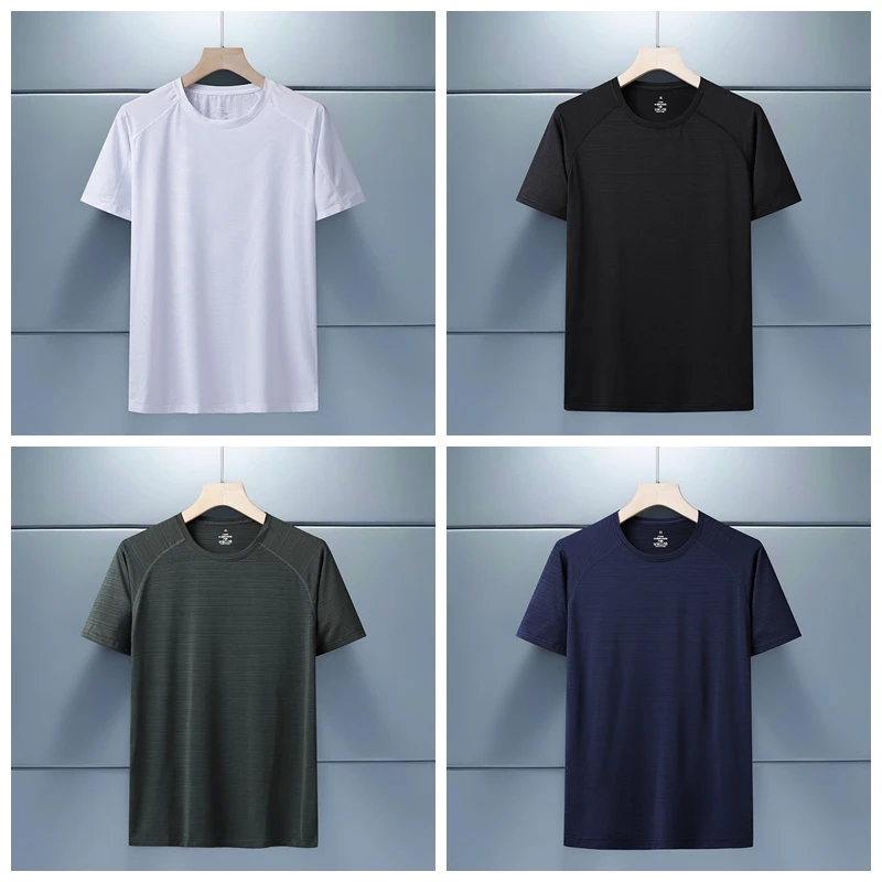 (L-5XL)Men's Sport Quick Dry T-Shirt Breathable Camping Hiking Fishing Round Neck Tees Shirt Fitness Short Sleeve Loose Tops