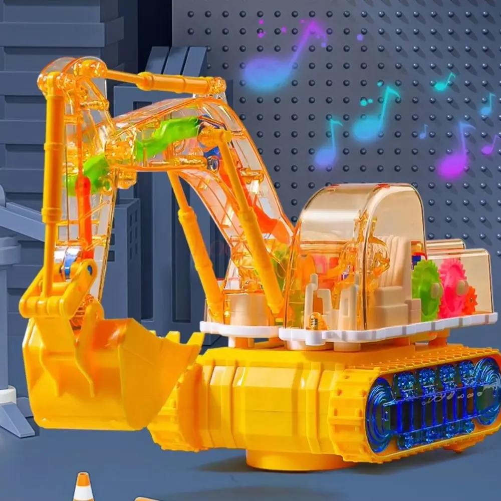 LED Transparent Gear Car Electric Engineering Vehicle Mechanical Gear Excavator Realistic Decoration Light Up Excavator