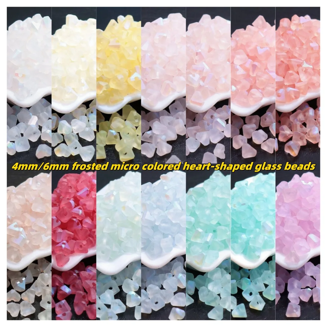 고품질 4mm/6mm 무광택 마이크로 컬러 하트 모양 유리 비즈 수제 DIY 비즈..