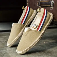 Men's Solid Color Minimalist Style Handmade Linen Soled Grass Woven Canvas Comfortable for The Elderly Outdoor Sports Shoes 1