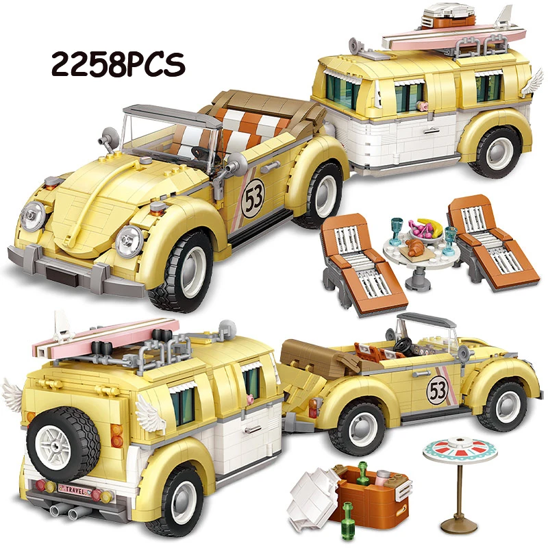 MOC Creative RV Series Beetle Wagon Technical Car Blocks Building City Mini Camper Vehicle Bricks Sets Children Kids Toys Gifts building blocks construction blocks racing car building blocks car building blocks