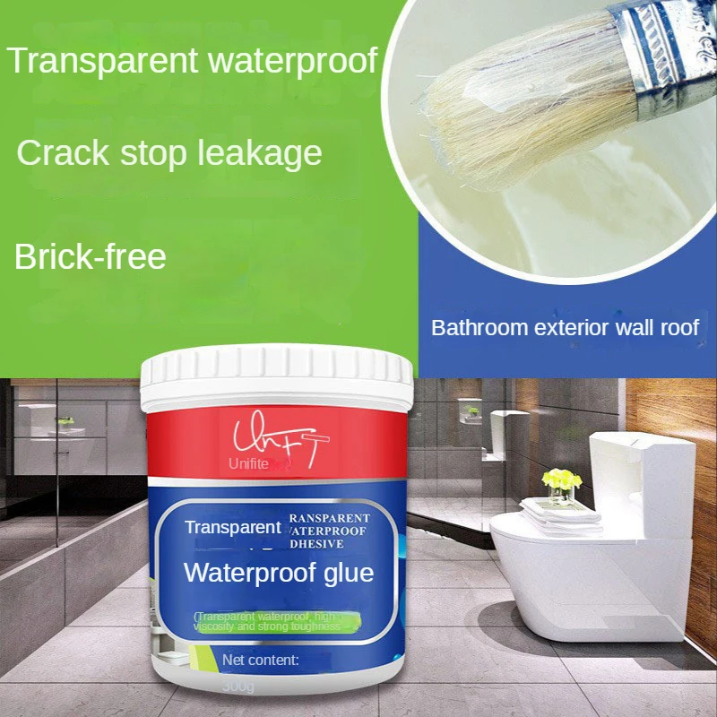 Transparent waterproof glue bathroom kitchen brick-free waterproof paint exterior wall roof window sill waterproof leak repair