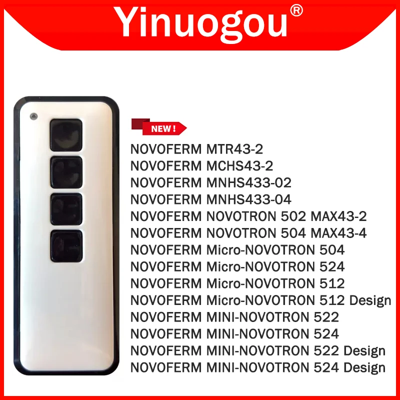 

NOVOFERM NOVOTRON 524 522 512 502 MAX43-2 504 MAX43-4 Remote Control Garage Door Opener 433MHz Rolling Code Gate Remote Control