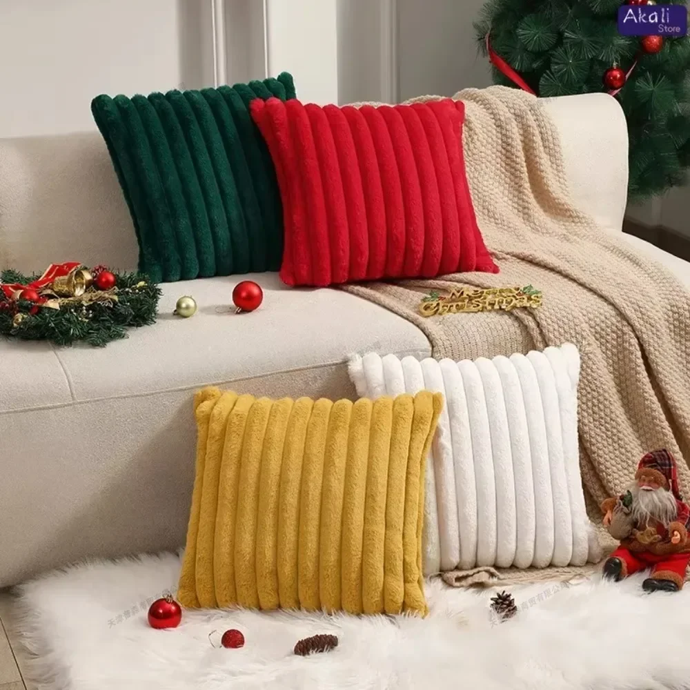Luxurious Faux Rabbit Fur Plush Cushion Cover - Soft and Fluffy Striped Decorative Pillow