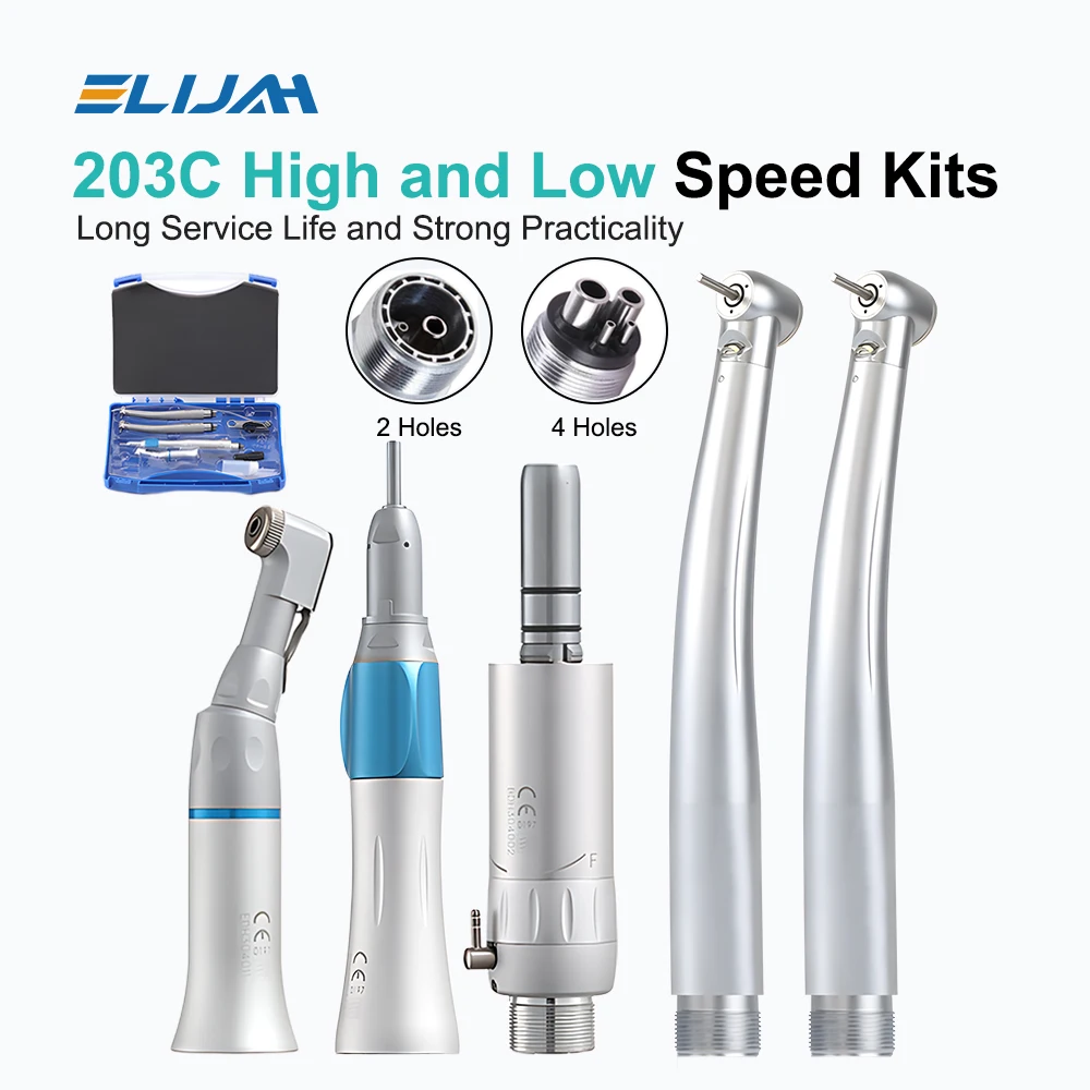 Dental 2/4-Loch LED Oral High & Low Speed Handstück-Set mit Keramiklager, gerader/winkeliger Luftturbinen-Handstuhl für die Zahnrestauration