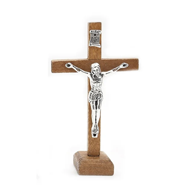 1 Pc Fából Készült Katolikus Jézus Kereszt Állvány Vintage Vallásos Keresztény Keresztényre Keresztményes Egyház Otthoni Polc Asztali Díszek - Image 4