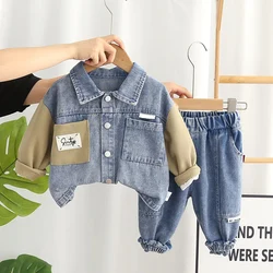 0-6 Year Old Boys' Autumn Children's Set New Fashionable Colored Denim Long Sleeve Two Piece Set Handsome Boys' Infant Set