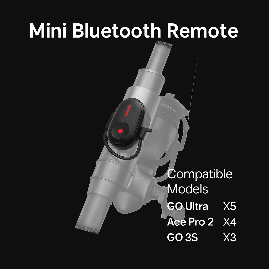 Insta360 카메라용 블루투스 리모컨 - 10m 범위, 360 ° 회전식 베이스, GO Ultra/X5/Ace Pro 2/X4용 원터치 셔터