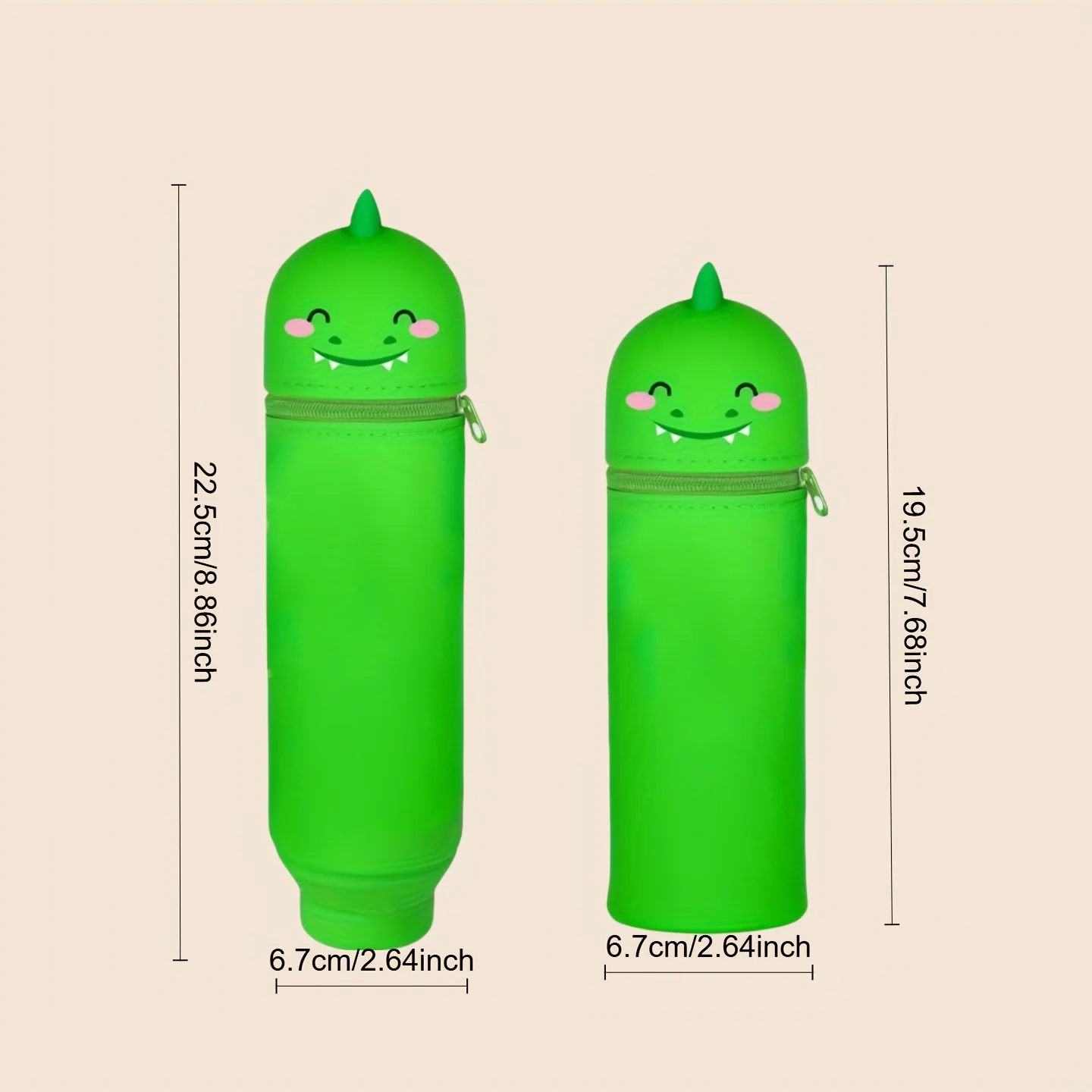 حامل أقلام بتصميم ديناصور من السيليكون - صندوق تخزين أقلام بسحاب قابل للتوسيع، مادة السيليكون مناسبة لبدء موسم المدرسة