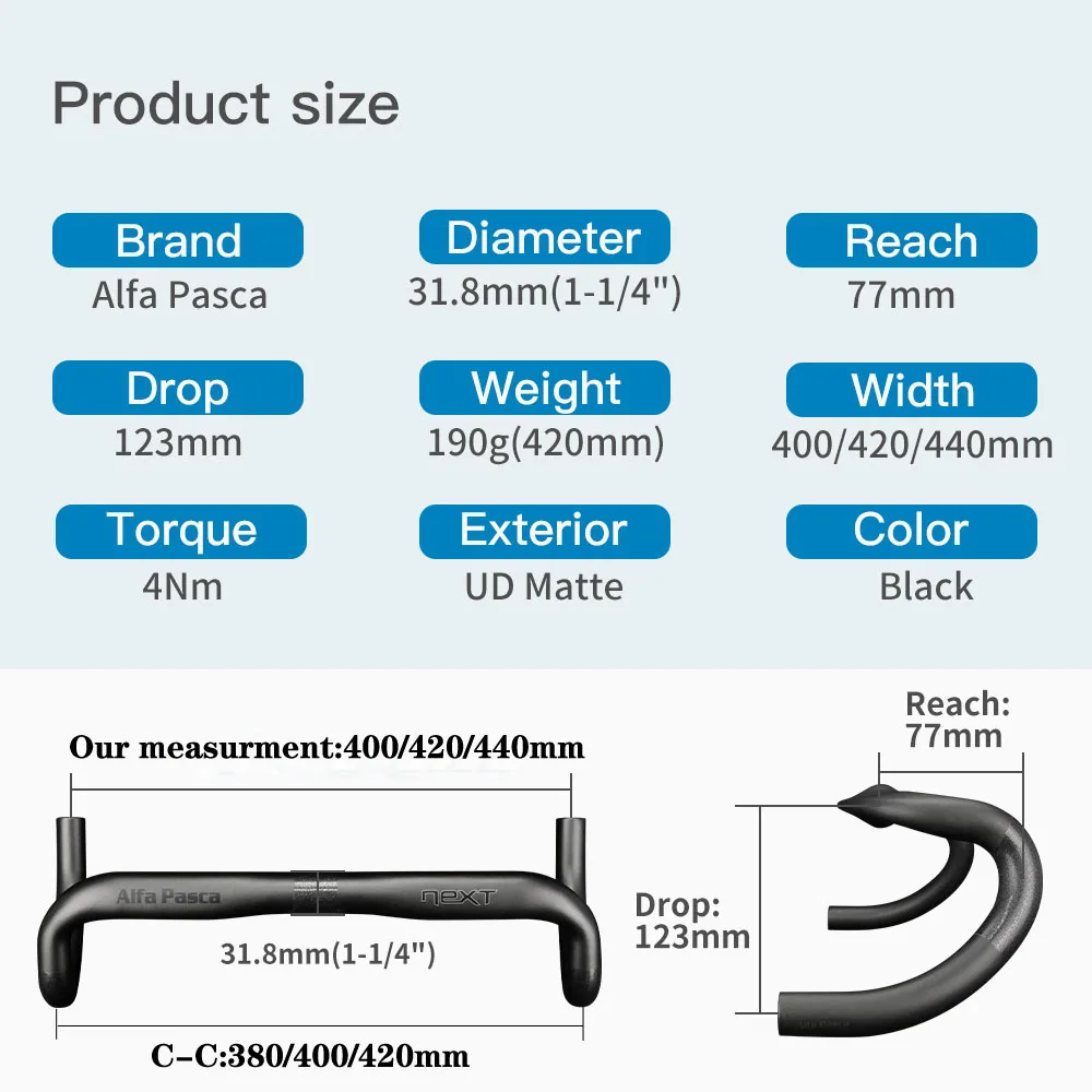 Alfa Pasca Road Handlebar Cycling Bike Handlebars 31.8x400/420/440mm Carbon Speed Handle Bar UD Matte Bicycle Accessories bicycle accessories bicycle handlebar