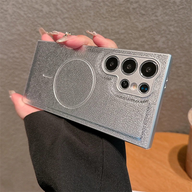 Luxury Leather Matte MagSafe Magnetic Case with Camera Protection and Shockproof Design