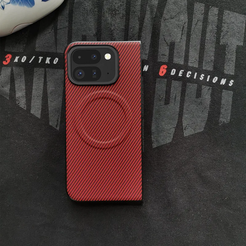 Magnetic Leather Carbon Fiber Texture Phone Case with Mag-Safe Wireless Charging Compatibility