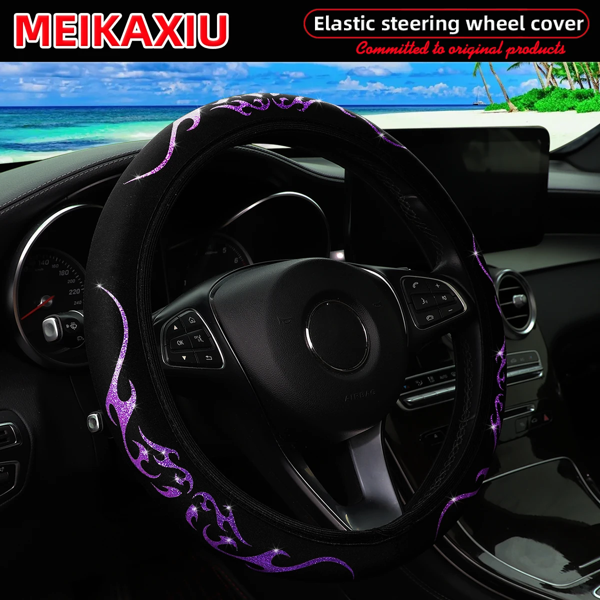 Luxury Flame Totem Leather Car Wheel Cover - Women's Style, 14.5-15 Inch