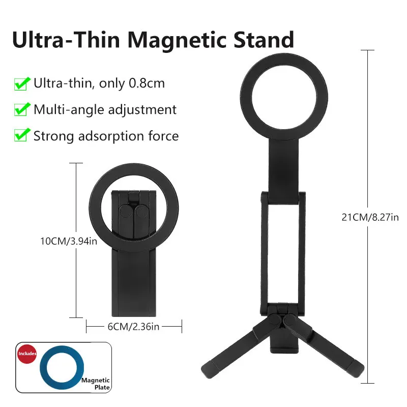 Supporto Pieghevole Portatile per Telefono, Supporto Magnetico per Cellulari, Treppiede per iPhone 16 15 14 13 12 Pro Max Xiaomi Huawei - immagine 5