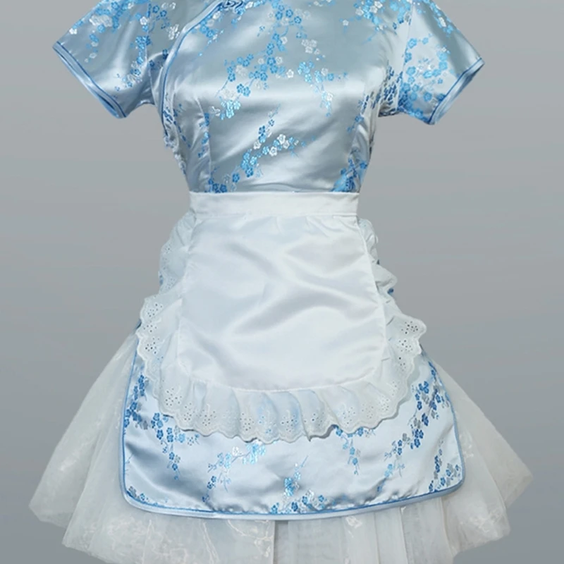 MeYuxg Maid Dress, hol hartdesign, meisjeskostuum, Frans, meid-jurk, zwart met schort, witte sokken, hoofddeksel, schattig maid kostuum, geschikt voor