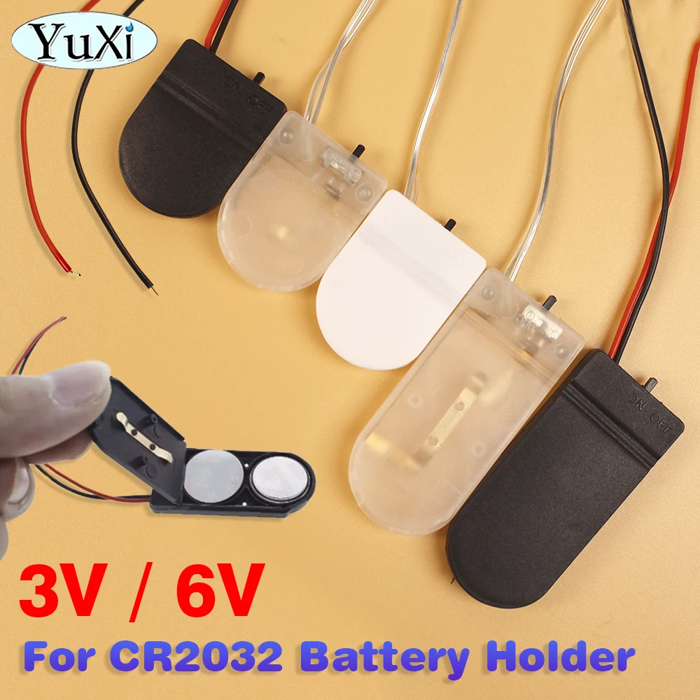 For CR2032 Button Coin Cell Battery Holder Case Cover ON-OFF Switch Leads Wire 3V 6V Battery Box Single Dual Slots 5Pcs battery holder