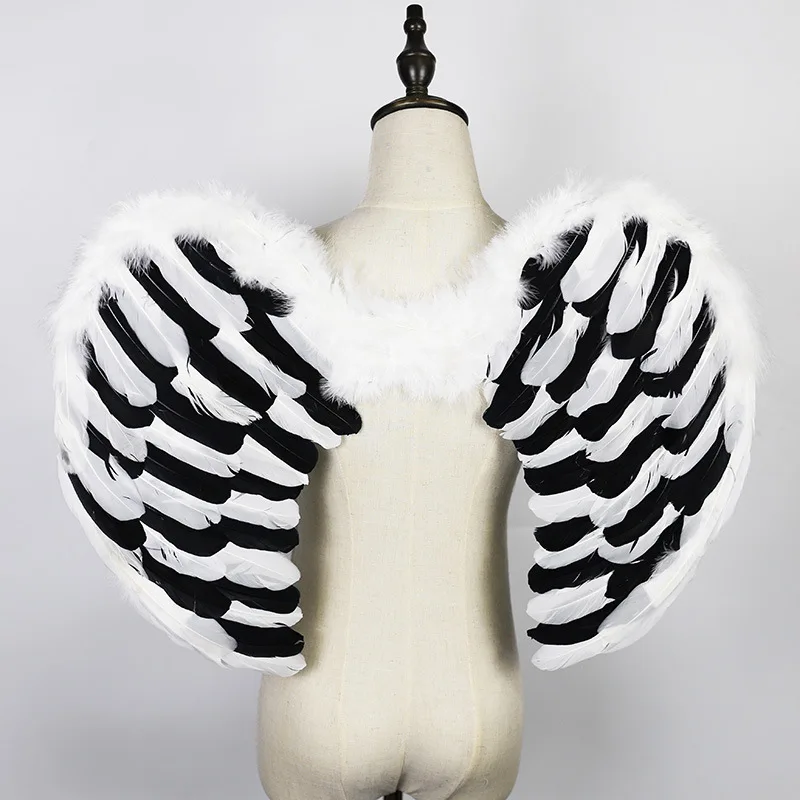 

New Black and White Feather Wing Holiday Halloween Party Cosplay Props Women Love Wings Angel Performance Props Demon Costumes