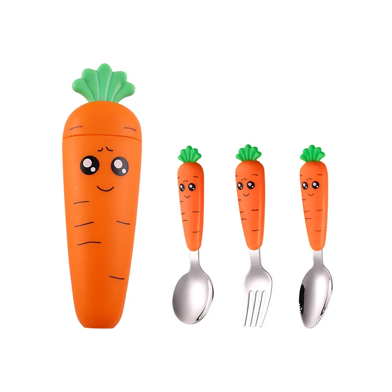 1PC/1set carrot set children's tableware stainless steel spoon and fork cutlery box baby feeding kitchen tableware supplies