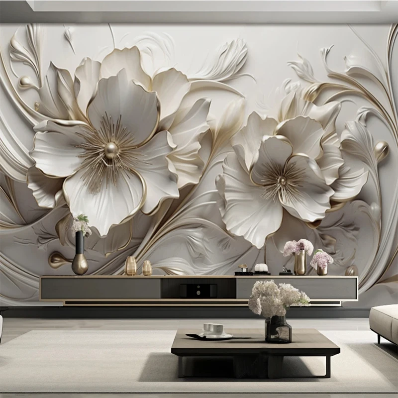 modern 3d gravado flores papel parede 01