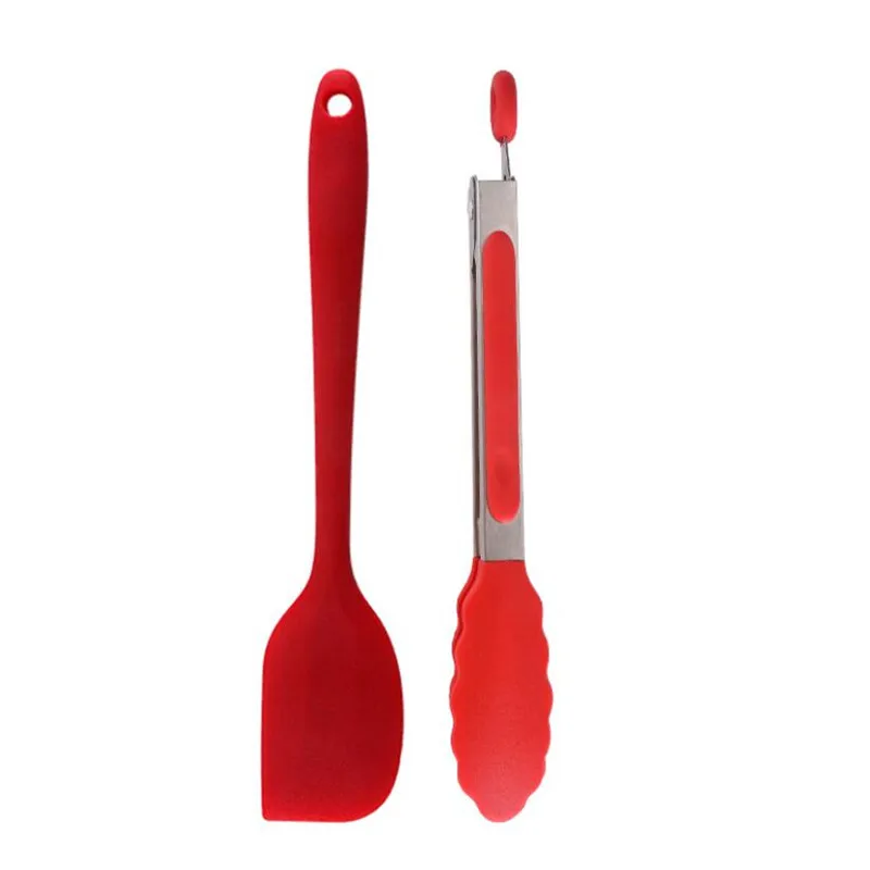 3Pcs Silicone Oil Basting Brush BBQ Tongs Set Cake Cream Scraper Butter Smoother Kitchen Grill Food Meat Tongs Barbecue Tools food tongs