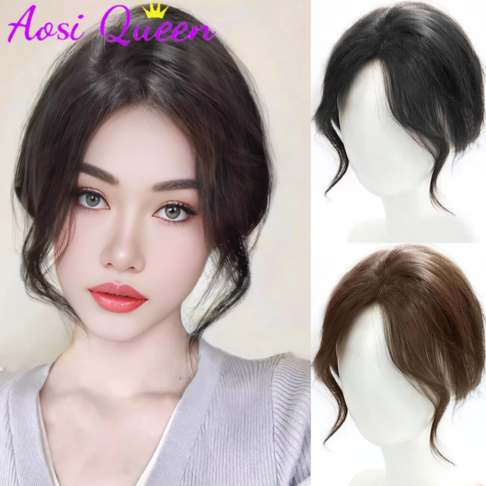 Aosi Sintetico Hairpin Style Bangs Extension Natural Middle Split Fake Fringe Topper Hairpiece Clourse Invisibile Hairpieces
