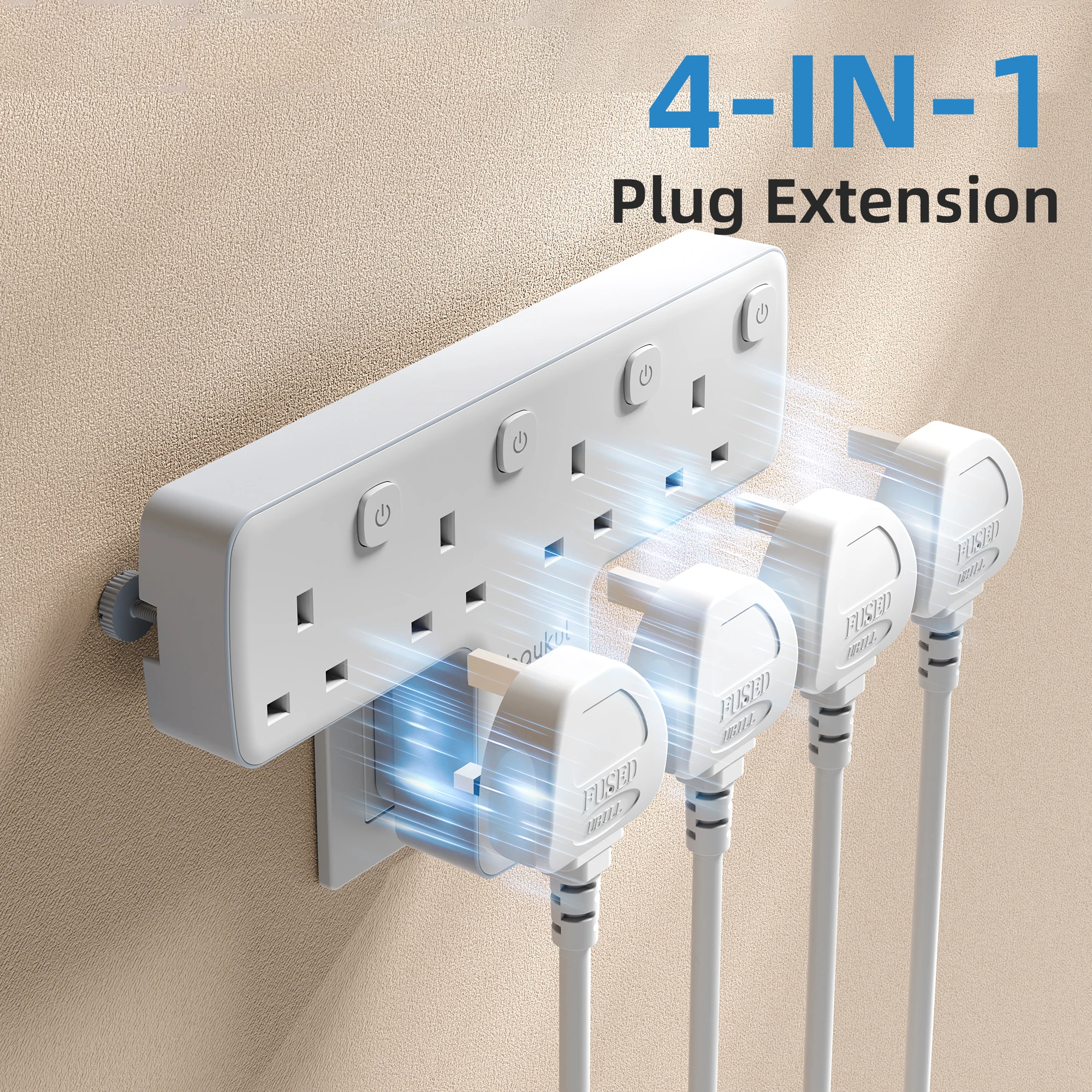 baykul Plug Adapter, 4 Way Extension Plug, Plug Extension Socketwith Independent Switches, Multi PlugAdaptor UK Built-in Surge Protectorwith 180 Degree Rotation Button.2pcs