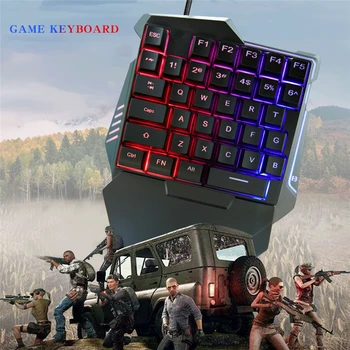 USB Wired Gaming Keyboard with LED Backlight 35 Keys sades Wide Hand Rest One handed Membrane