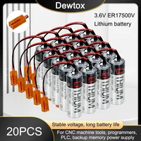 20PCS 100% Original 3.6V 2700mAh ER17500V ER17/50 CS1W-BAT01 PLC Lithium Battery With Brown Plugs Connectors 1