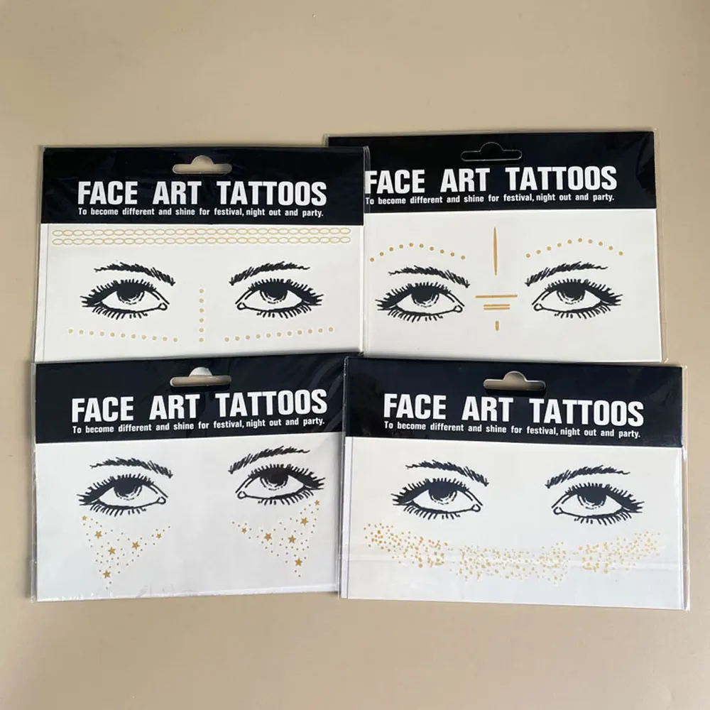 Gold Glitter Tattoo Stickers for Face Makeup Metallic Moon Stars Waterproof Temporary Freckle Tattoos for Women Eyebrow Party 6
