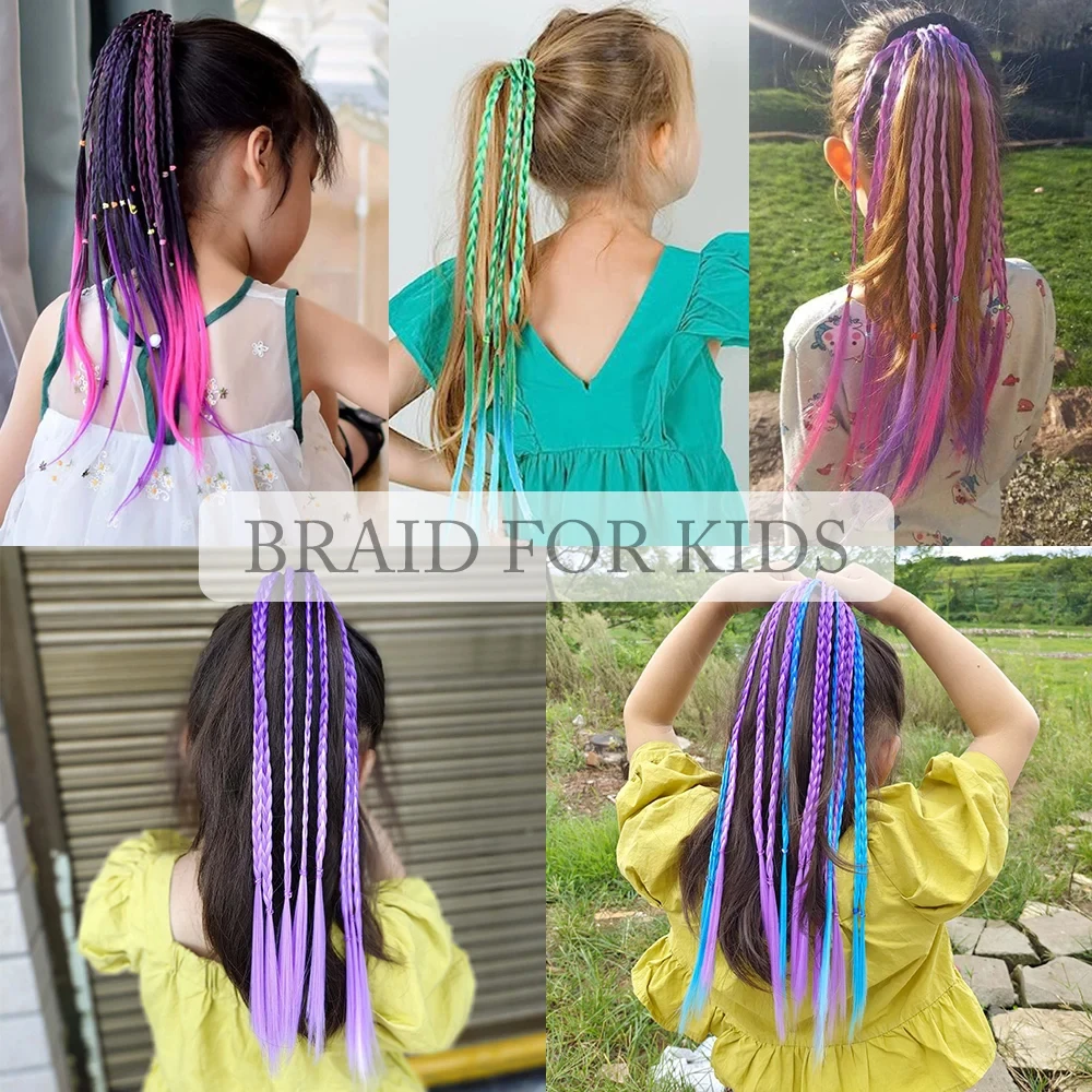 Synthetic Rainbow Twist Braided Ponytail Hair Extension for Women