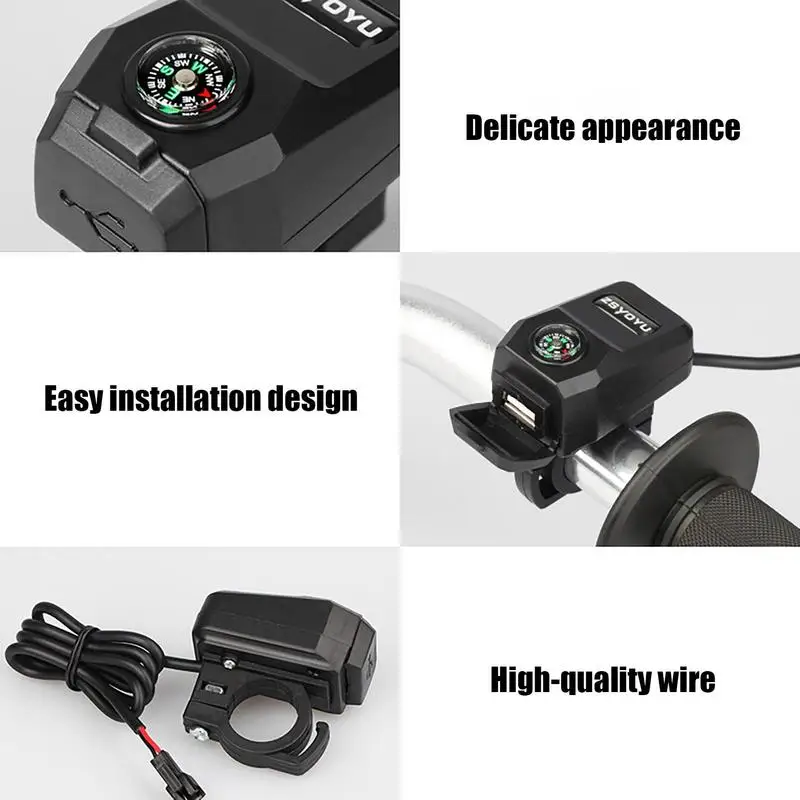 오토바이 USB 고속 충전기, 방진 나침반 휴대폰 충전기, USB 충전기 포트, 전원 콘센트, 오토바이용 전화 충전기 어댑터