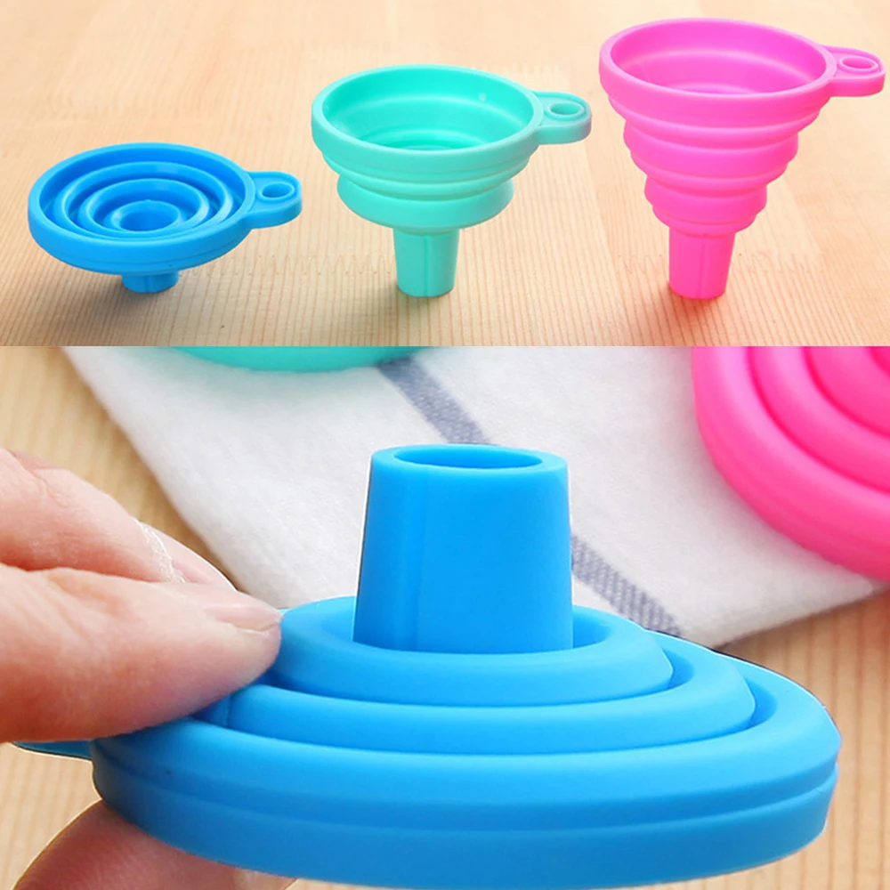 Kitchen funnel portable silicone collapsible funnel household cooking tools for fuel hopper beer oil foldable kitchen accessories