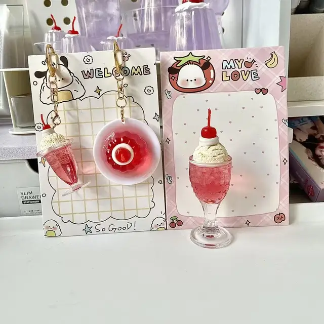 Cream soda fruit jelly pudding key chain pendant ornament raspberry red three-dimensional high-value cute 2D 6