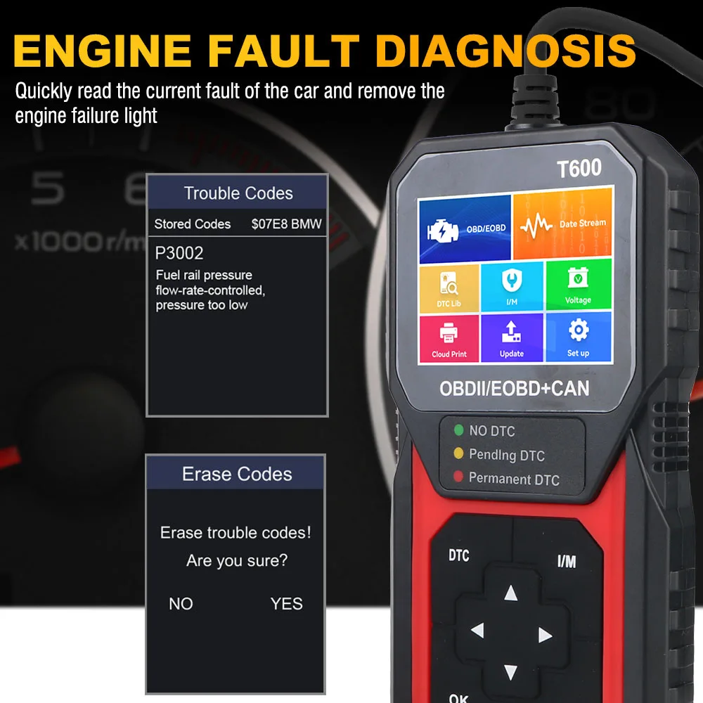 T600 Oxygen Sensor Test Car Diagnostic Tool OBD2 Scanner Professional Support Cloud Print Automotive DTC Lookup Code Reader 6