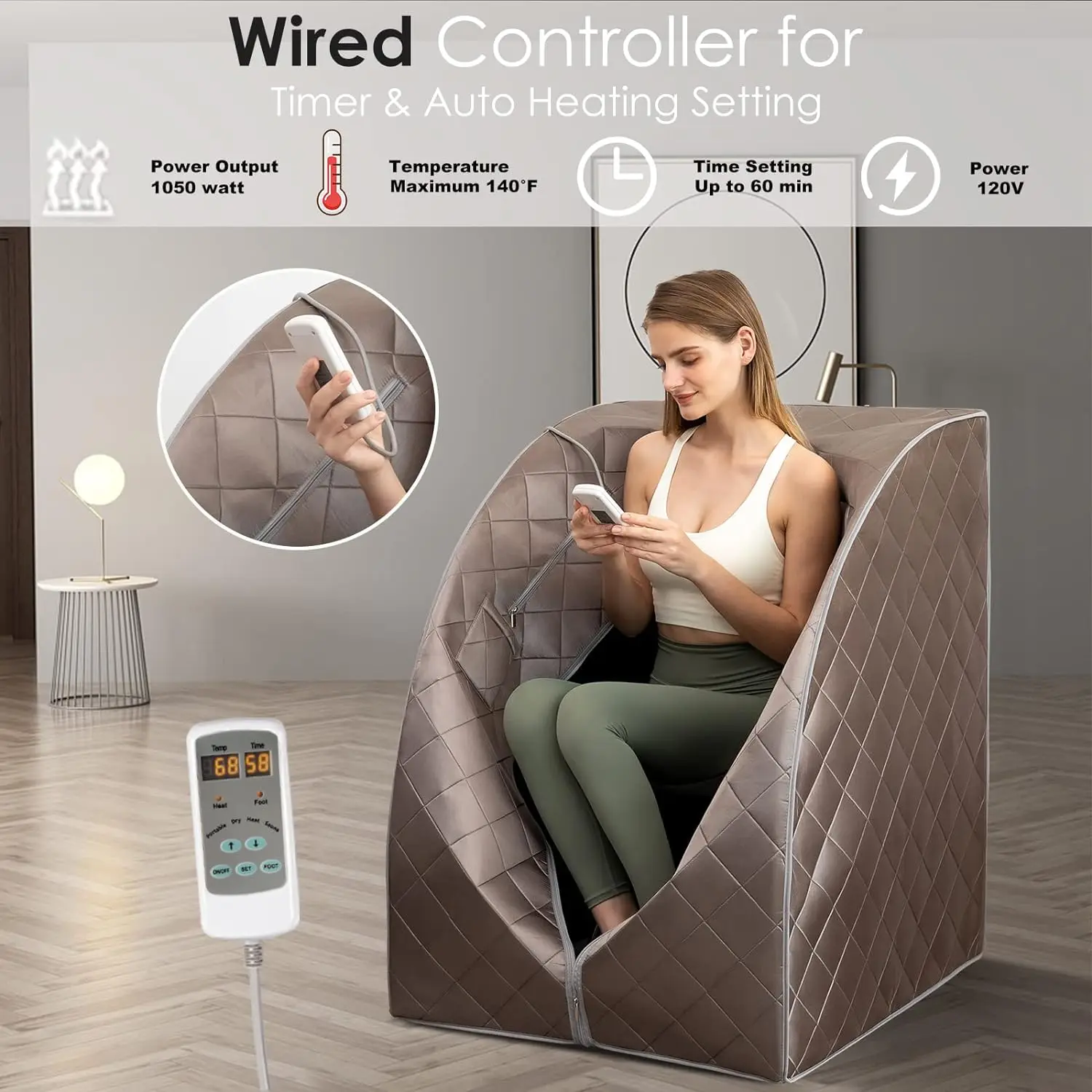 Portable Infrared Sauna for Home Personal Sauna for Relaxtion & Detox 1 Person Full Body Sauna with Heating Foot Pad and Chair 5
