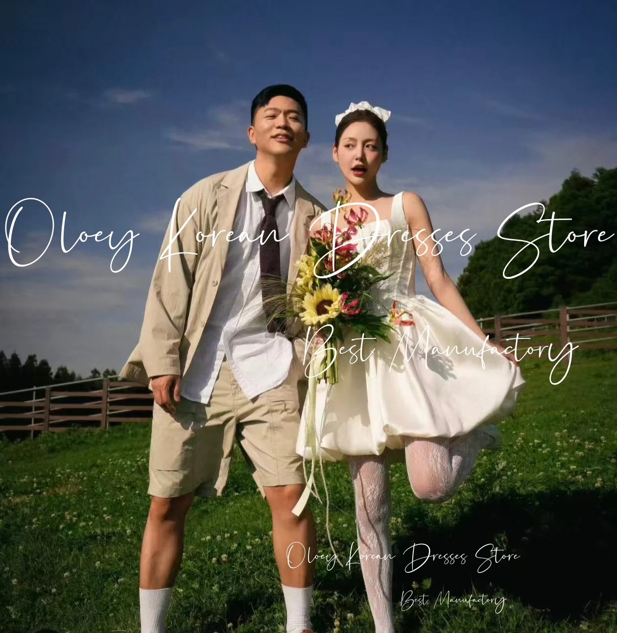 OLOEY Simple Ivory Wedding Party Dress Korea Square Collar Draped A-Line Satin Photo Shoot Short Bridal Gown Custom 웨딩드레스