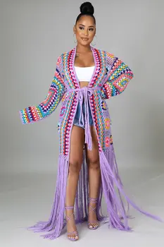 Seyi Crochet Knitted Maxi Fringe Coat