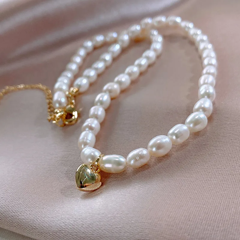 

Цепочка женская с натуральным пресноводным жемчугом, ожерелье с романтическим любовным сердцем, с позолотой 14 карат, оптовая продажа ювелирных изделий для женщин, свадебные подарки