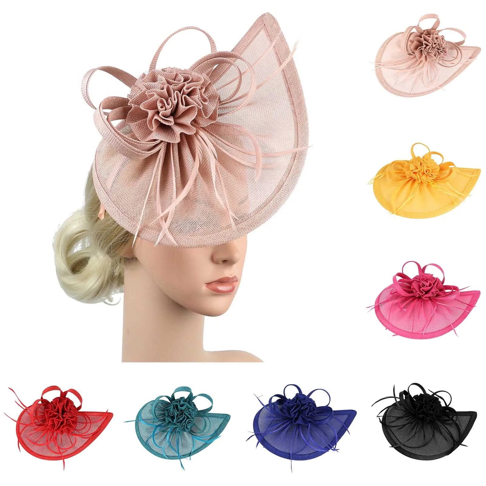 

Lady Flower Pillbox Fascinator Hat For Tea Party, Women Feathers Veil Mesh Headband With Hair Clip For Kentucky Derby Cocktail