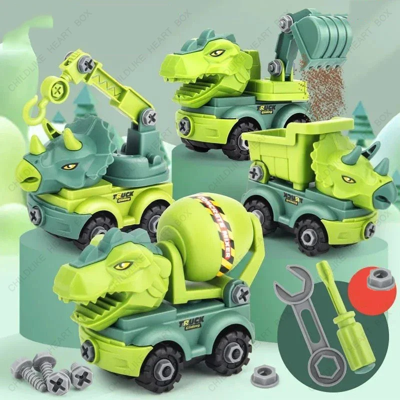 

Children's Dinosaur Car Disassembly Engineering Vehicle Assembly Tyrannosaurus Rex Toys Construction Excavator
