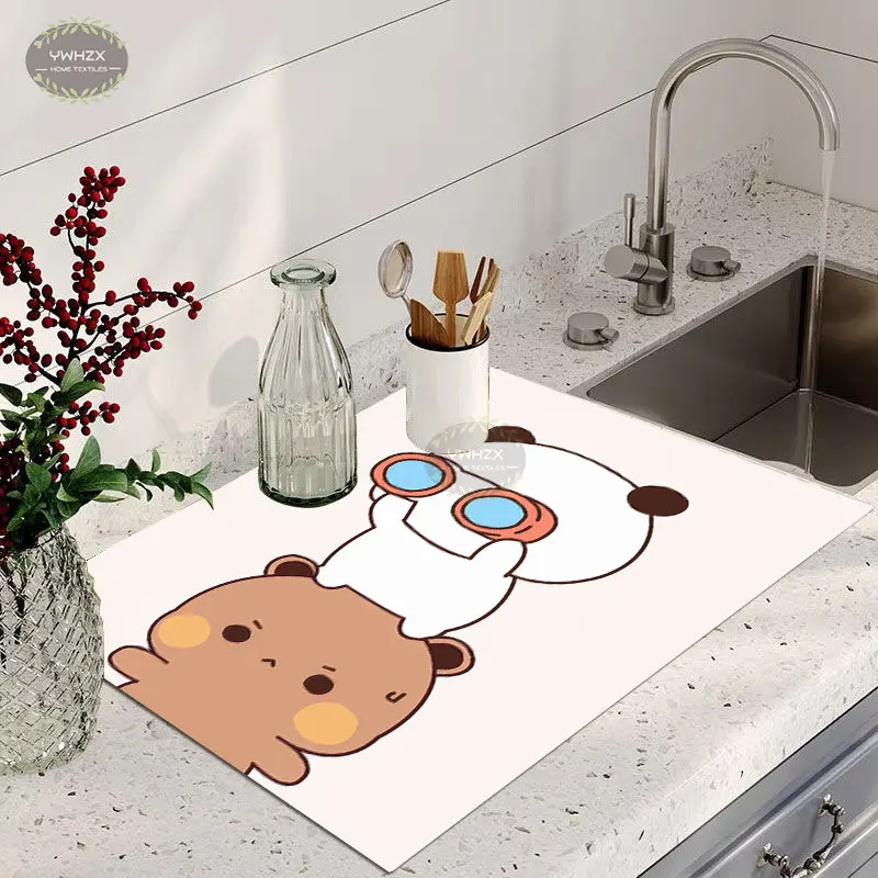 

Mocha Mochi Peach Cat Drain Pad Rubber Mat Diatomaceous Cartoon Cute Pattern Soft Super Absorbent Kitchen Decoration Accessories