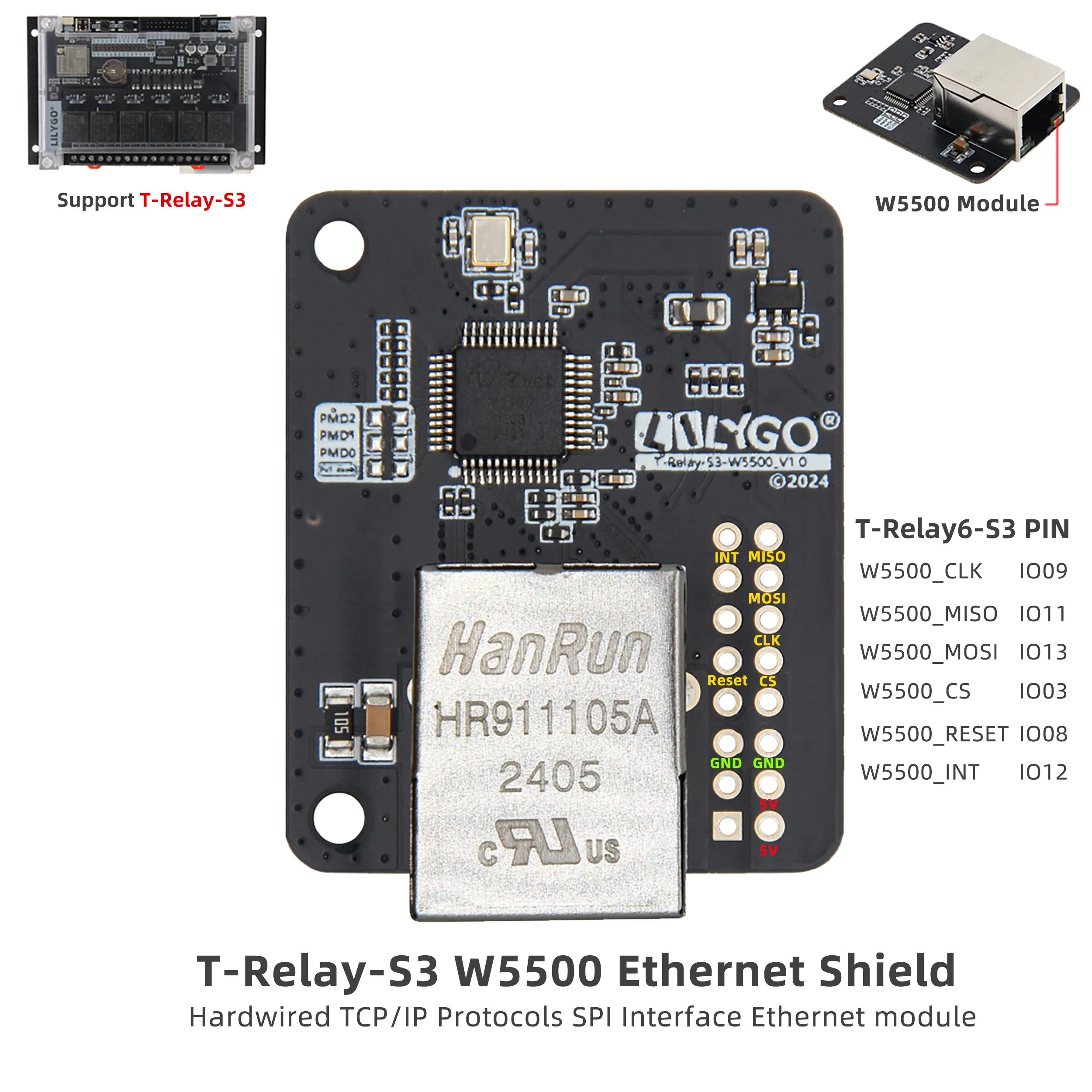 ® T-Relay-W5500 Ethernet Shield Used For T-Relay 4-Way Or 8-Way Development Boar