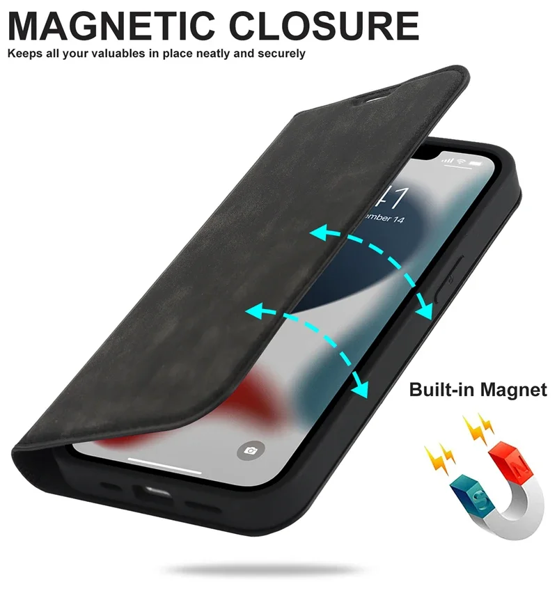 Leather RFID Wallet Card Holder with MagSafe Flip Case and Stand Cover