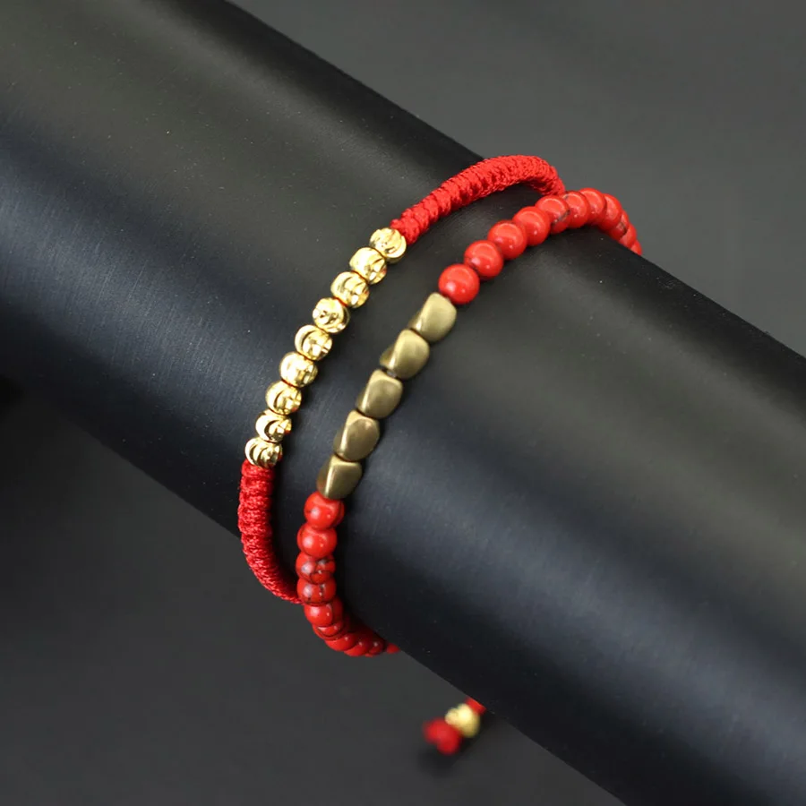 Gold Color Beads Handmade Braided Men Bracelet Set
