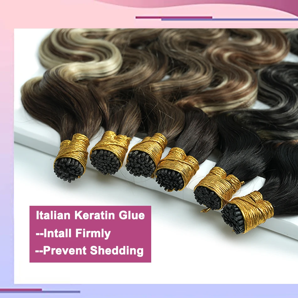 I Tip Hair Extensions Human Hair Wavy Dirty Blonde Human Natural Extensions Pre Bonded Fusion Extension Full Head 18#