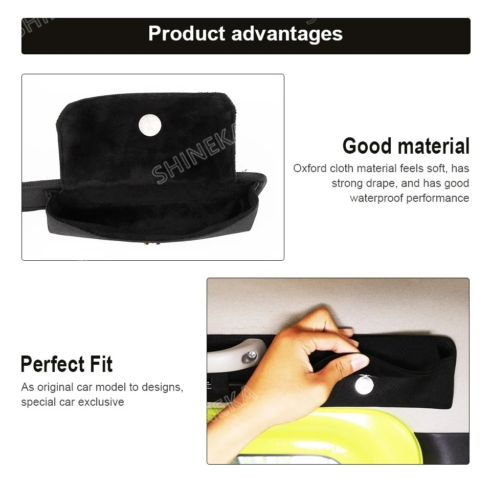 SHINEKA Stowing Tidying Black Car Top Grab Handle Storage Bag Sunglasses Bag Organizer Accessories For Suzuki Jimny 2010-2024 – Detail 2