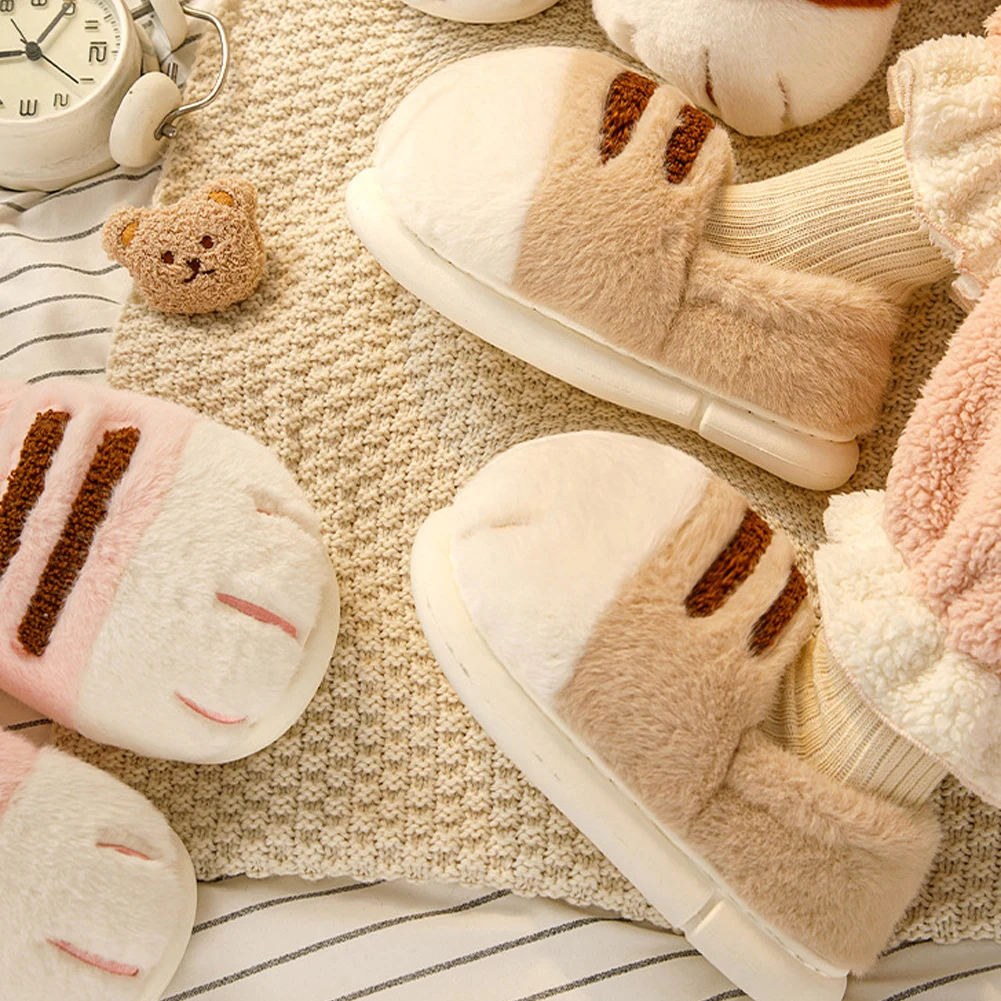 Cozy Plush Cat Paw Slippers for Women and Men