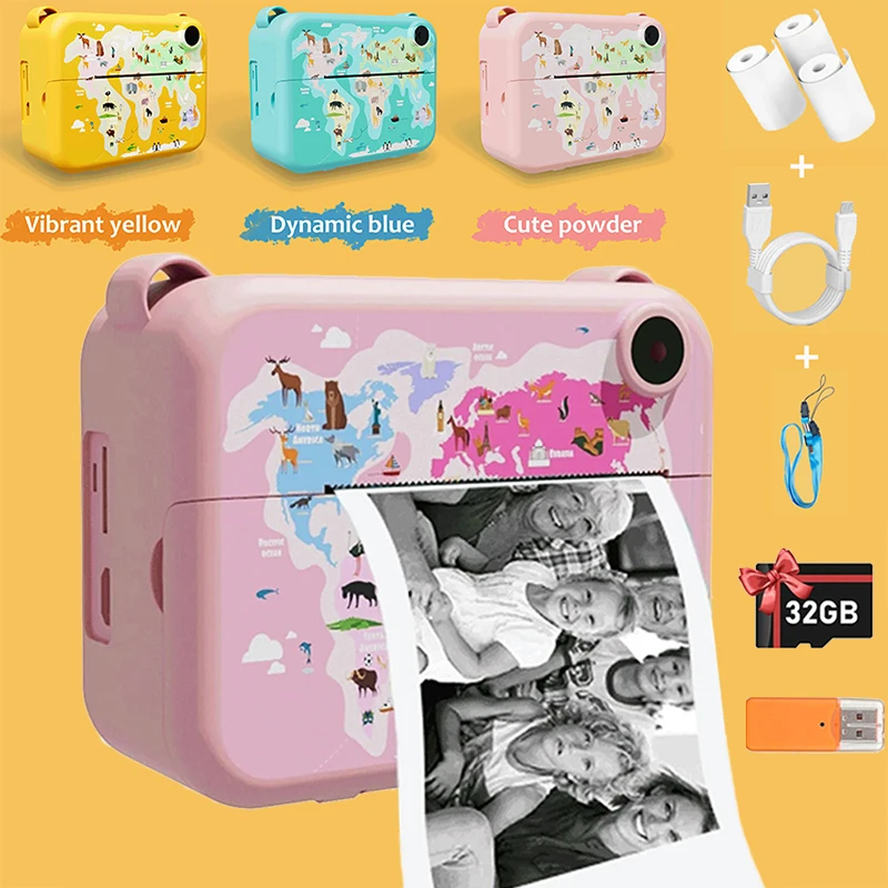 사진용 디지털 어린이 카메라, 미니 프린터, 휴대용 열 즉석 인쇄 사진, 어린이..